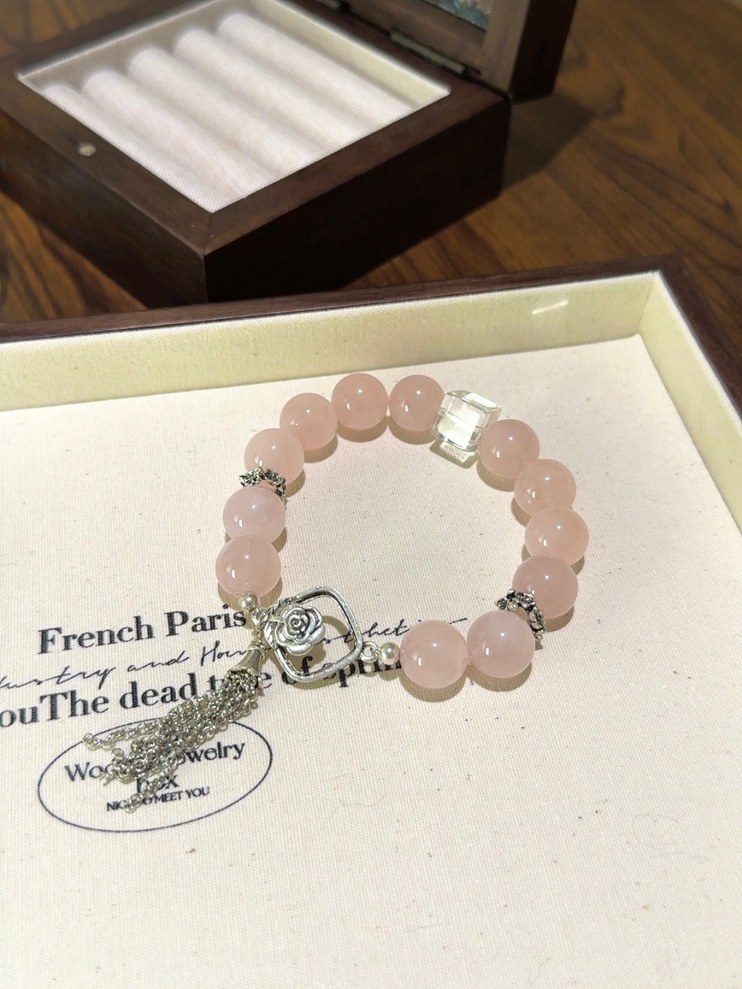 ▫️▪️ Pink crystal white crystal sugar cube bracelet